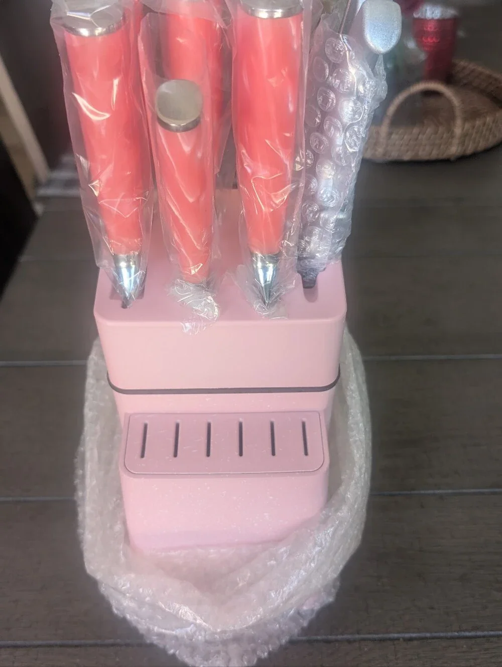 Pink Knife Block Set with Pink Handles